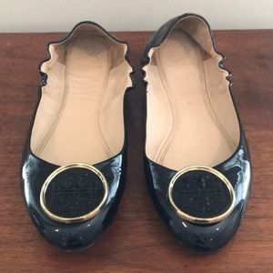 Tory Burch Black & Gold Ballet Flat Shoes. Size 10